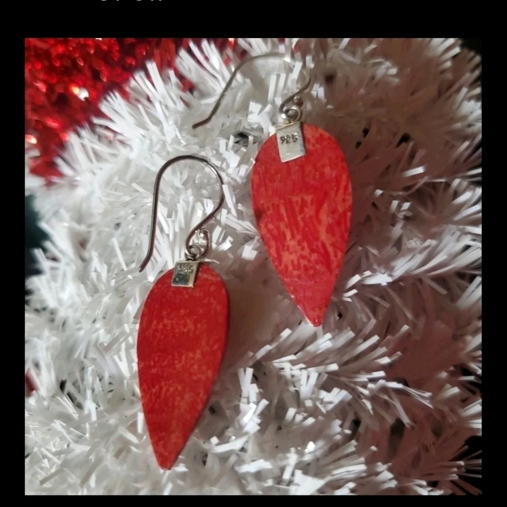 Mediterranean Red Sponge Coral Flower Sterling Silver Dangle Earrings